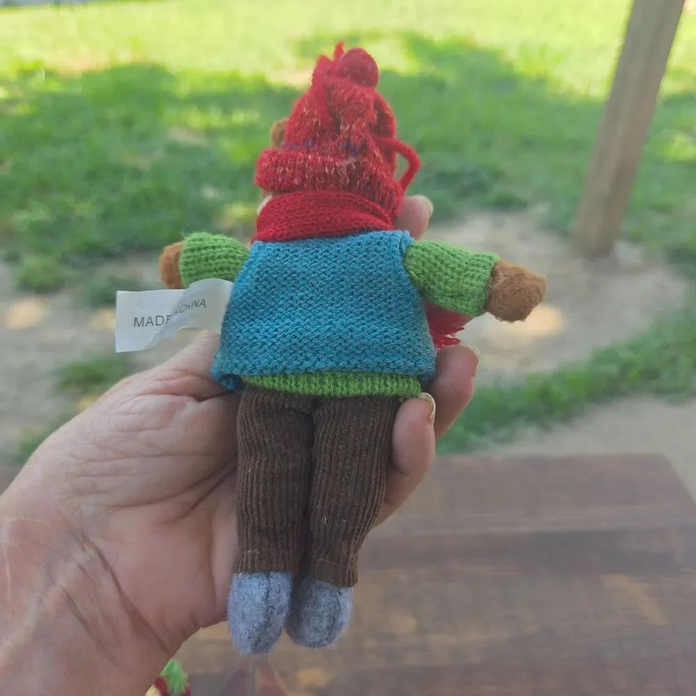 Lake Cabin Knit Mouse & Santa Clown Ornament Set Rustic Christmas Plush